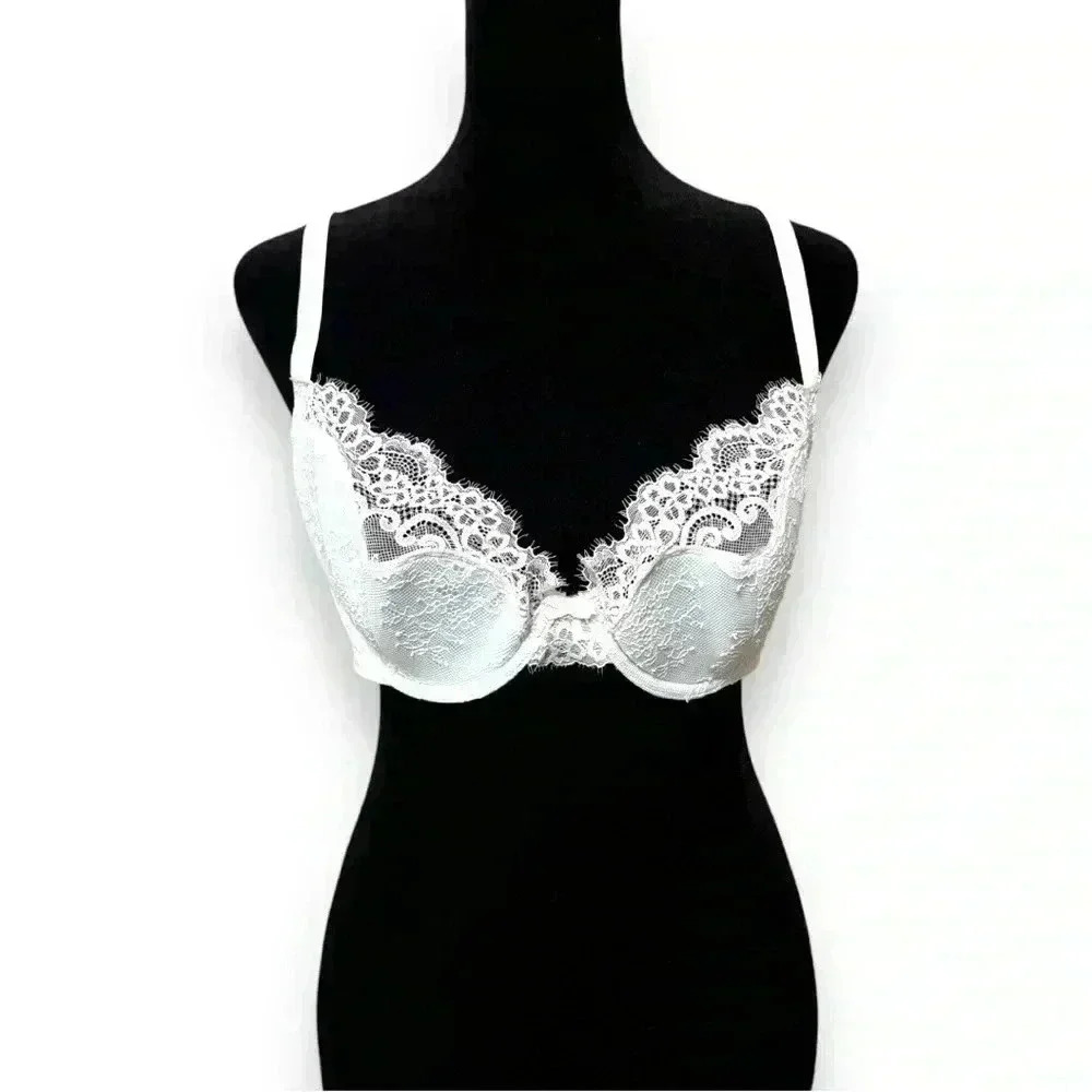 Adore Me NWT 36D Baby Blue and White Lace Evelyn Unlined Demi Bra Natural Shape - Picture 3 of 11